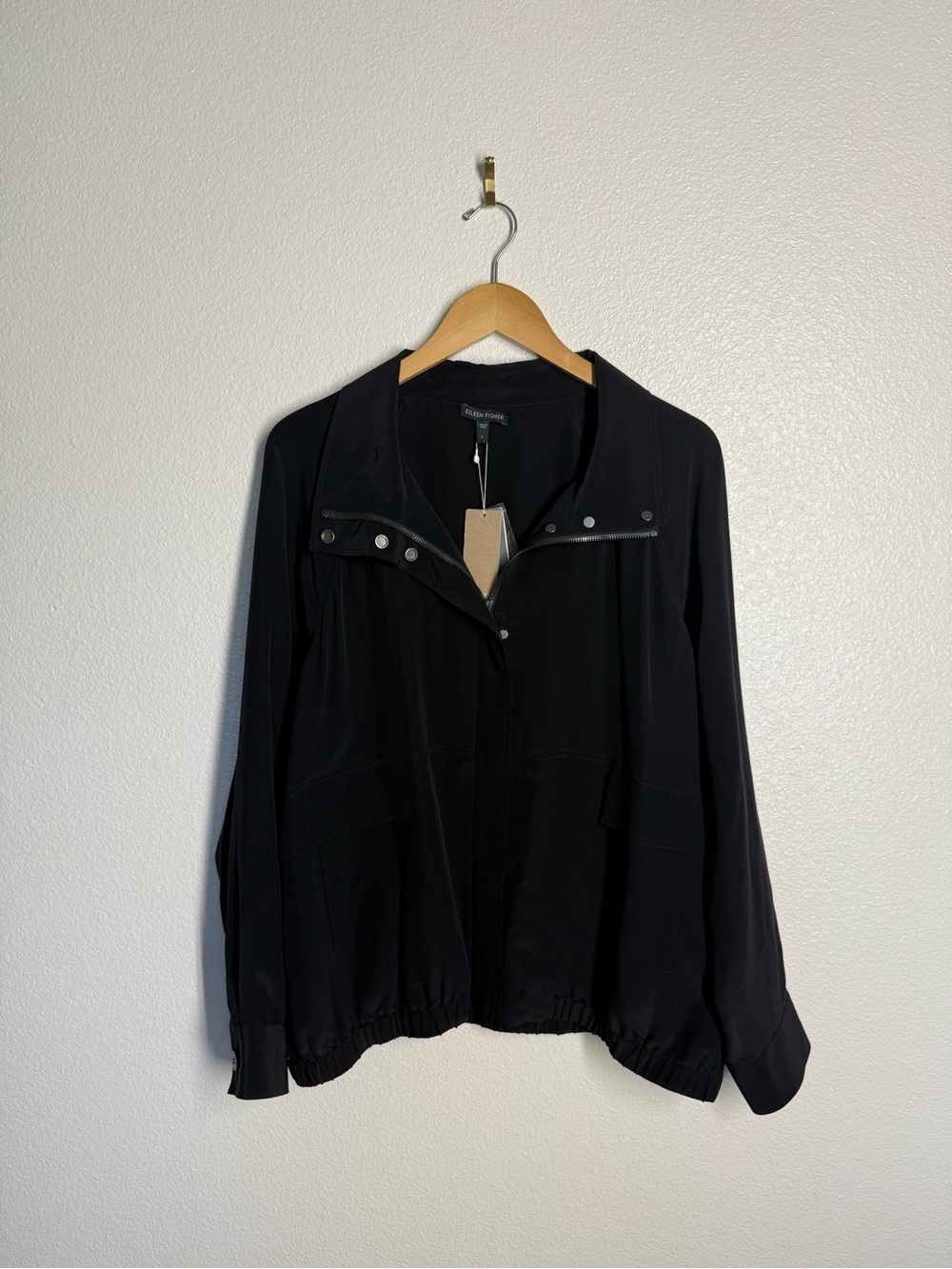 Eileen Fisher Black Lightweight Snap-Front Jacket